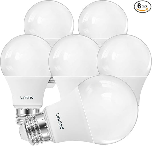 Linkind A19 LED Light Bulbs Dimmable, 60W Equivalent, Energy Efficient 9W, 3000K Warm White, 800 Lumens, E26 Standard Base, 120V, Lighting for Bedroom Living Room Home Office, 6 Packs - Bloomnest