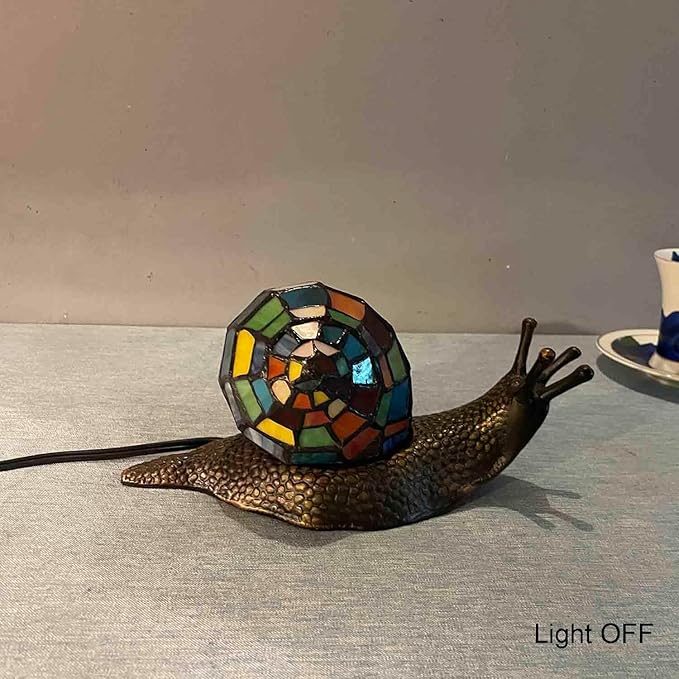 Bieye L13003 Land Snail Tiffany Style Stained Glass Accent Table Lamp for Home Decoration (Multicolor, 10" D x 5" W x 5" H) - Bloomnest