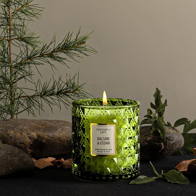 Chloefu LAN Balsam & Cedar Scented Candle Christmas Candles Gift, Christmas Festival Gifts, Large Luxury Scented Soy Jar Candles with up to 55 Hour Long Lasting, Highly Scented, 8.1oz - Bloomnest