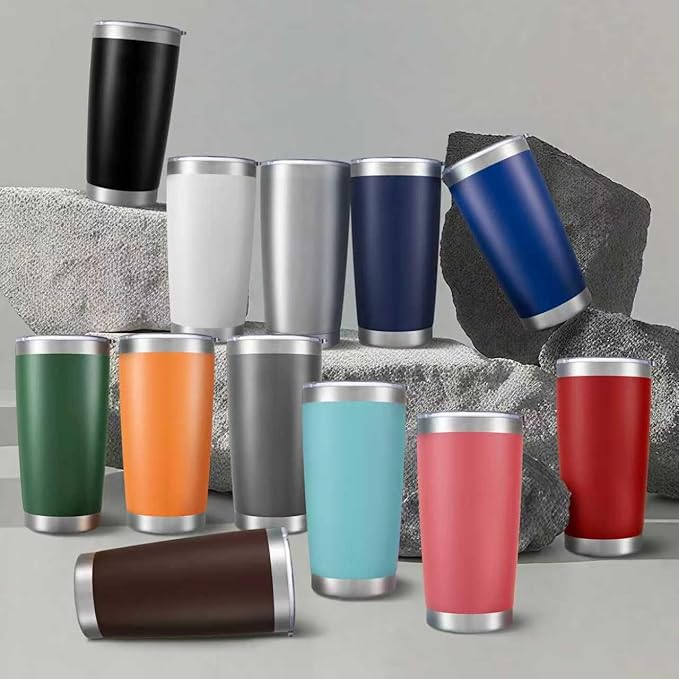 20 oz Tumbler Bulk with Lid Stainless Steel Insulated Tumblers Double Wall Vacuum Coffee Mug Powder Coated Tumbler Cups for Cold and Hot Drinks, Black, 6 pack - Bloomnest