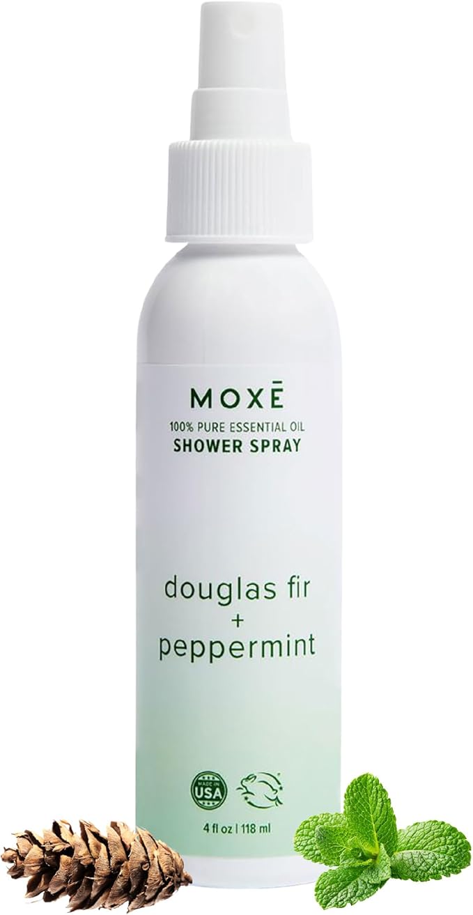 MOXE Aromatherapy Shower Spray - Douglas Fir & Peppermint, 100% Essential Oils, Made in USA, Aromatherapy, Sinus Congestion Relief, Respiratory Support, 4 Oz (1 Pack) - Bloomnest