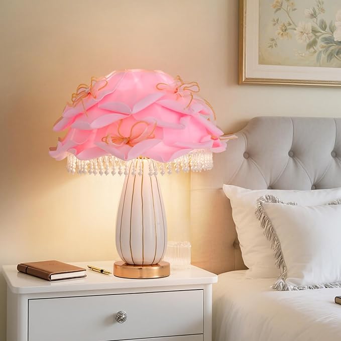 Pink Girls Table Lamp Romantic Bouquet Bedside Lamp Cute Nightstand Light Nordic Table Lamp for Bedroom Living Room Entry Office Study Room Kid Room Valentines Dating Wedding Decor - Bloomnest