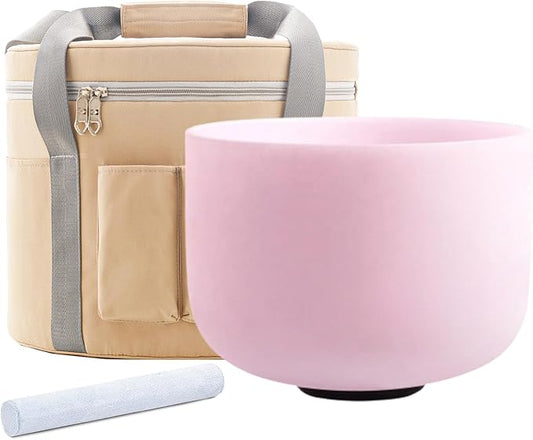 Hye-eun Gemstone Morganite Fusion Crystal Singing Bowl 432hz Heart Chakra 8 inch F Note Sound Bowl with Bag Rubber Mallet and O-Ring - Bloomnest