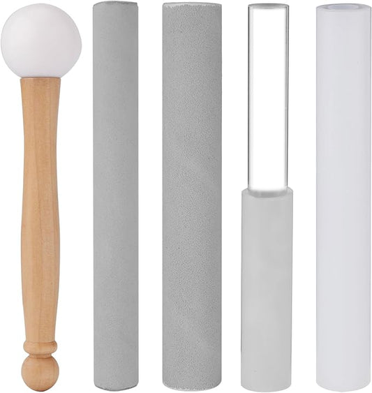 5pcs Crystal Singing Bowl Mallet Set, Wood Handle Clear Acrylic Striker Hollow Sound Bowl Mallet Stick with Wood Handle Crystal Singing Tool for Playing - Bloomnest
