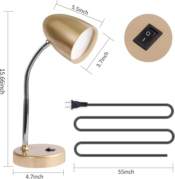 ENERGETIC SMARTER LIGHTING LED Desk Lamp, Flexible Gooseneck with Table lamp, 3.5W 240LM 4000K Cool White Study Lamps for Bedroom and Office, Eye Protection, ETL Listed,Gold - Bloomnest