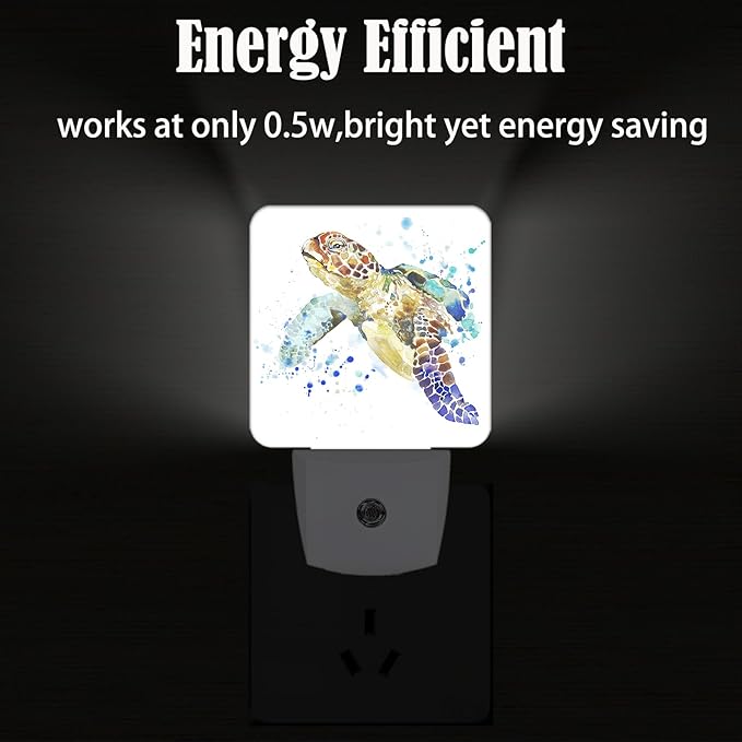 Watercolor Wild Turtle Night Light,Plug-in Nightlights Auto Sensor Night Lamp Dusk to Dawn Lamp Home Decor for Nursery Children Girls Boys - Bloomnest