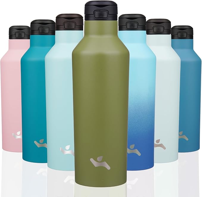 Insulated Water Bottle with Straw,25 OZ Double Wall Vacuum Stainless Steel Water Flask with 2 Lids,Forest Green - Bloomnest