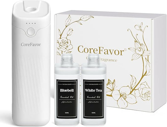 Waterless Essential Oil Diffuser, 4.06fl oz(120ml) Portable Battery Operated Cold Air Aroma Scent Machine, 4 Intensity Levels, Quiet Diffuser for Bedroom Office Bath Car (Bluebell+White Tea) - Bloomnest