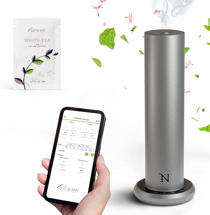 Dynamo Hotel Scent Diffuser – Cold-Air Essential Oil Diffuser for Home & Large Rooms up to 1000 sq ft, App & Manual Control, Hypoallergenic, Includes White Tea Fragrance Sample – Titanium - Bloomnest