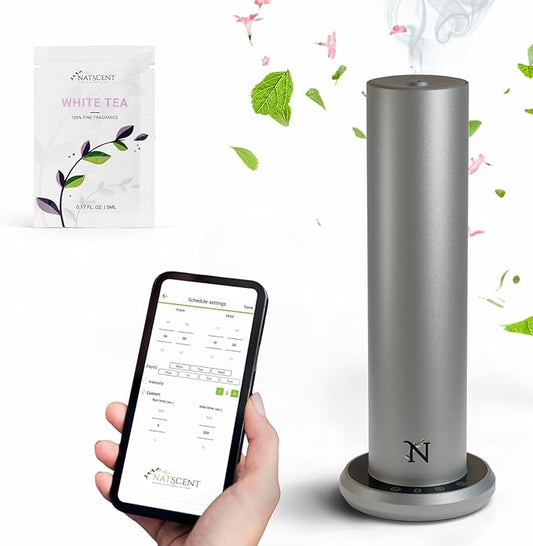 Dynamo Hotel Scent Diffuser – Cold-Air Essential Oil Diffuser for Home & Large Rooms up to 1000 sq ft, App & Manual Control, Hypoallergenic, Includes White Tea Fragrance Sample – Titanium - Bloomnest