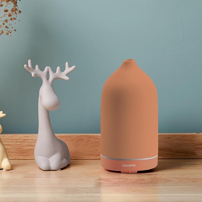 200ML Ceramic Essential Oil Diffuser - Ultrasonic Aromatherapy & Humidifier with 7-Color LED Lights, Auto Shut-Off, Brown, 1H/3H/6H Timer | Scent for Home,Office,Yoga - Bloomnest