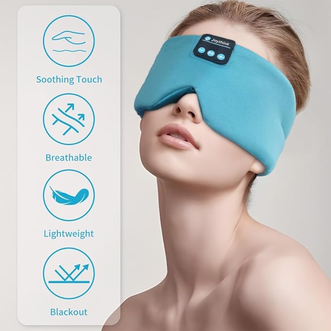 Joythink Sleep Headphones Bluetooth Sleep Mask Silk Kids Children Wireless Headband Headphones for Sleeping Travel Adjustable Sleeping Eye Mask with Thin Speaker - Bloomnest