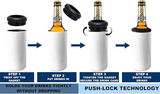 1 Pack 16 oz Sublimation Blank tumblers Skinny 4 in 1 Can Cooler with 2 lid Stainless Steel Double Wall Insulated Beer Bottle Holder Slim Can Coolers for Drinks - Bloomnest