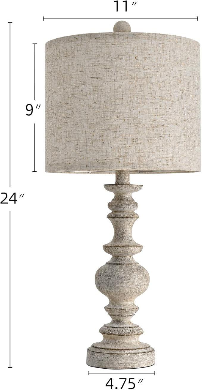 BOBOMOMO 24" Farmhouse Retro Table Lamp Set of 2, Traditional Resin Lamps for Living Room Bedroom, Vintage Bedroom Lamps with Linen Shades, Rustic Table Lamps for Living Room, Nursery, Office - Bloomnest