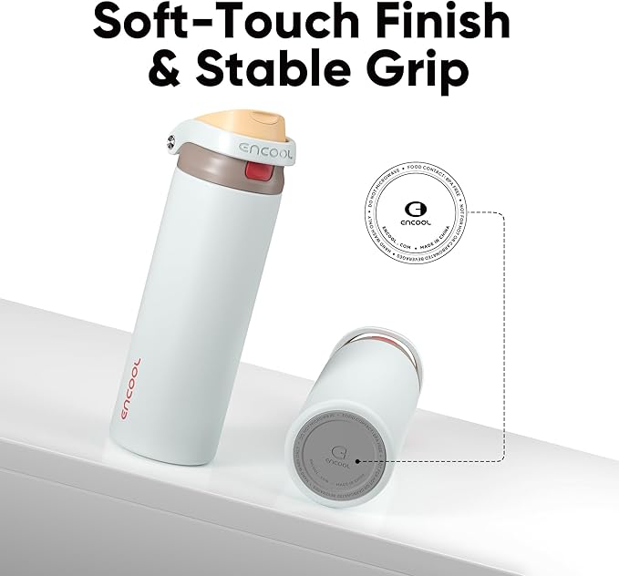 ENCOOL Leakproof Insulated Water Bottle with Straw Dual-Sip Water Bottle Bag-Safe Design for Work, Commute & Gym – Keeps Drinks Cold All Day, 32 oz, Clay Grey ENCOOL