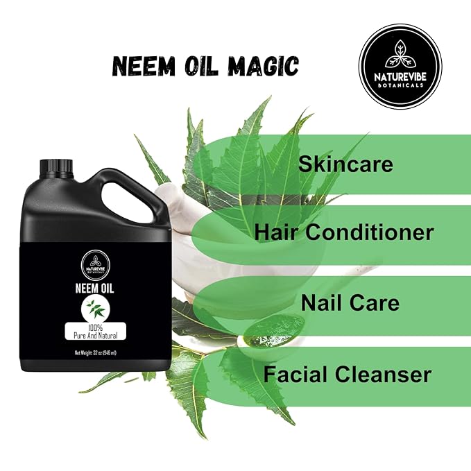 Naturevibe Botanicals Neem Oil 32 Ounces | 100% Pure and Natural | Great for Skin Care and Hair Care - Bloomnest