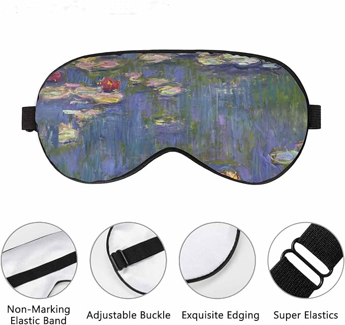 Lilies Sleep Eye Mask Monet Water Lilies Men Women Sleep Mask with Adjustable Strap Eye Cover Eye Shade for Travel, Nap,Meditation - Bloomnest