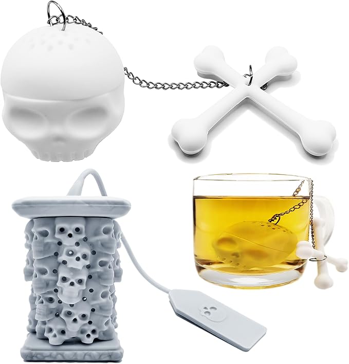 2pcs tea infuser, cute silicone tea infuser, loose tea leaf steeper, Creative design, easy to brew loose leaf tea, They are fun tea accessories for brewing tea(Skull + Tower)