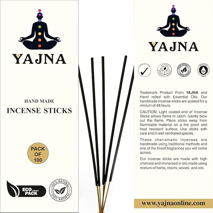 Yajna-Dragons-Blood-Incense-Sticks 100%-Natural-Handmade-Hand-Dipped Organic-Chemicals-Free for-Purification-Relaxation-Positivity-Yoga-Meditation The-Best-Woods-Scent (100 Sticks (150GM)) Yajna