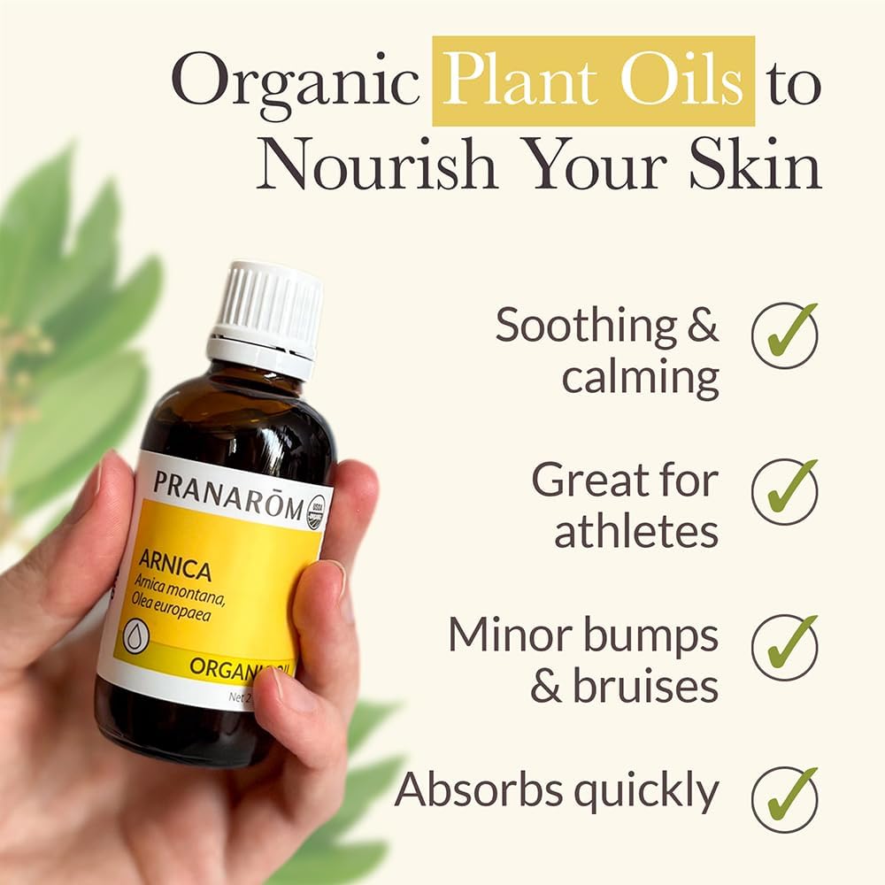 Pranarom - USDA Certified Organic French Arnica Virgin Plant Oil - 2 fl oz Glass Bottle - Massage Oil for Body, Relaxing, Soothing for Joints & Muscles