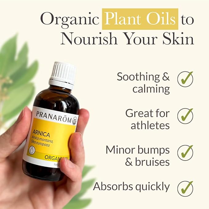 Pranarom - USDA Certified Organic French Arnica Virgin Plant Oil - 2 fl oz Glass Bottle - Massage Oil for Body, Relaxing, Soothing for Joints & Muscles - Bloomnest