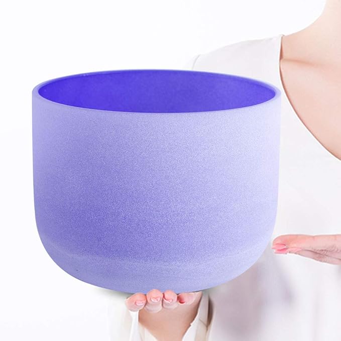 432Hz B Crown Chakra Purple Color Frosted Quartz Crystal Singing Bowl 8 inch sound healing - Bloomnest