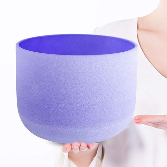 432Hz B Crown Chakra Purple Color Frosted Quartz Crystal Singing Bowl 8 inch sound healing - Bloomnest