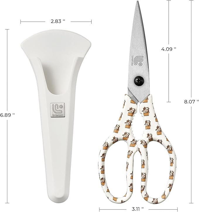 Linoroso Kitchen Scissors Heavy Duty Kitchen Shears with Magnetic Holder Made with Japanese Steel 4034, Multipurpose Ultra Sharp Cooking Scissors for Meat/Vegetables/BBQ/Herbs/Pizza (Graphic,Cow) - Bloomnest