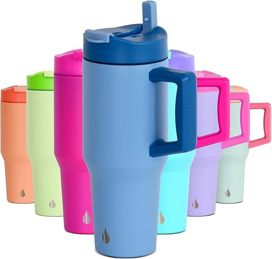 Elemental 32 oz 100% Leak Proof Tumbler with Handle & Straw - Stainless Steel Double Wall Insulated Tumbler for Hot and Cold Beverages - Travel Coffee Mug with Sip & Straw Lid - Ocean Blue - Bloomnest