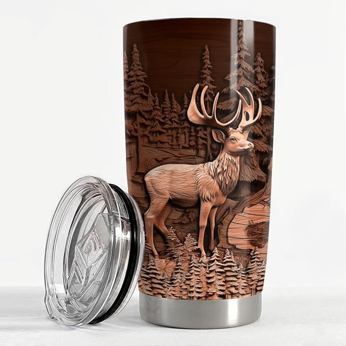 SANDJEST Deer Tumbler 20oz Stainless Steel Insulated Tumblers Coffee Travel Mug Cup Deer Gifts for Men Gift for Birthday Christmas - Bloomnest