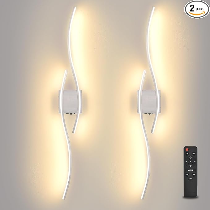 Battery Powered Wall Sconces Set of 2, Nickel 39" LED Dimmable Wall Sconce with Remote Control/Timer/Memory, USB Rechargeable Wall Lights for Living Room, Bedroom, Hallway Wireless scones Lighting - Bloomnest