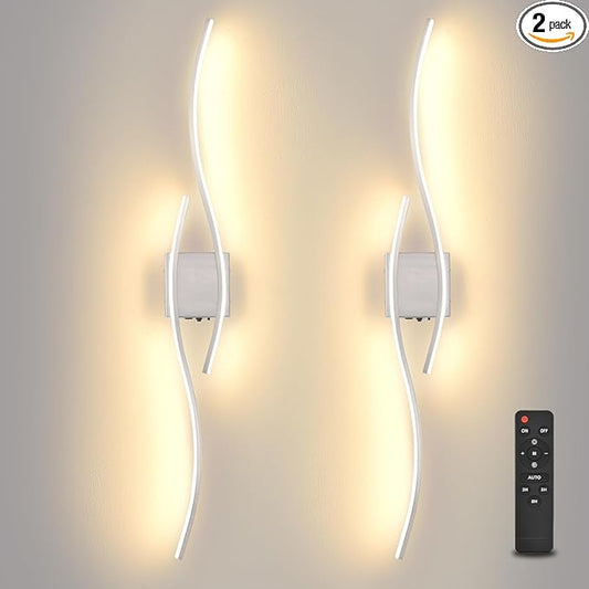 Battery Powered Wall Sconces Set of 2, Nickel 39" LED Dimmable Wall Sconce with Remote Control/Timer/Memory, USB Rechargeable Wall Lights for Living Room, Bedroom, Hallway Wireless scones Lighting - Bloomnest
