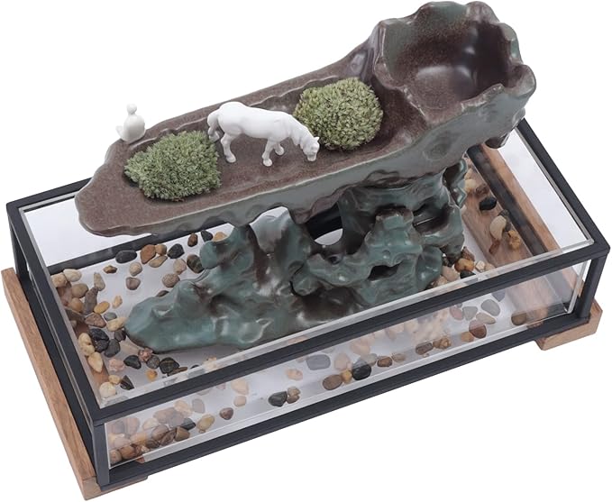Desktop Fountain Waterfall w/Fish Tank&Rockery,17" L*8" W*8" H Ornaments Aquariums Rockery for Office Table or Home Decorate - Bloomnest