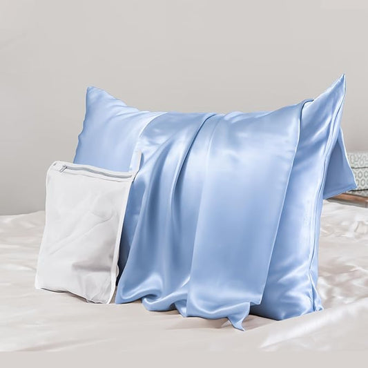 PROMEED Real 23 Momme 100% Silk Pillowcase for Hair and Skin, Both Sides Cooling Premium Grade 6A+ Mulberry Silk Pillow Case with Zipper, 1pc (King 20"x36", Light Blue) - Bloomnest
