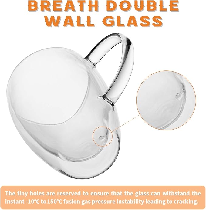 MEWAY 12oz/6 pack Coffee Mugs,Clear Glass Double Wall Cup with handle for Coffee, Tea, Latte, Cappuccino (12 oz，6) - Bloomnest