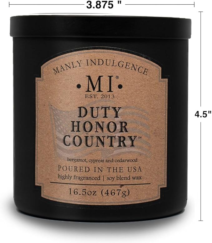 Manly Indulgence Duty Honor Country Scented Jar Candle, 2 Wick, 16.5 oz Premium Soy Blend Wax, 60H Burn, Candles for Home Scented - Made in The USA - Bloomnest