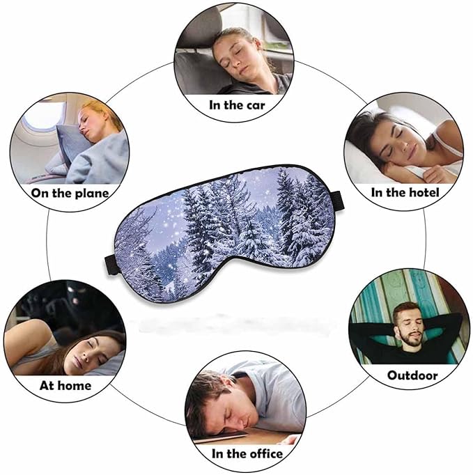 Christmas Winter Landscape Sleep Mask Spruce Pine Trees Covered Snow Mountain Road Men Women Sleep Mask with Adjustable Strap Eye Cover Eye Shade for Travel, Nap,Meditation - Bloomnest
