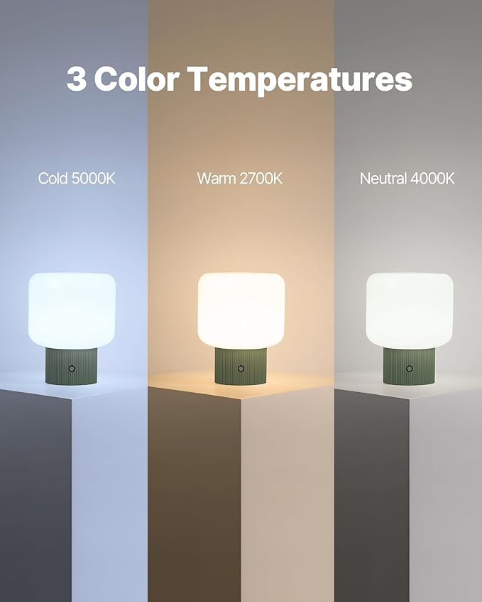Halo Mushroom Lamp, 5W Cute Cordless Rechargeable Table Lamp with Glass Shade, 3 Color Temps LED Dimmable Ambient Lighting, Small Retro Touch Bedside Light for Bedroom Decor, Vintage Green - Bloomnest