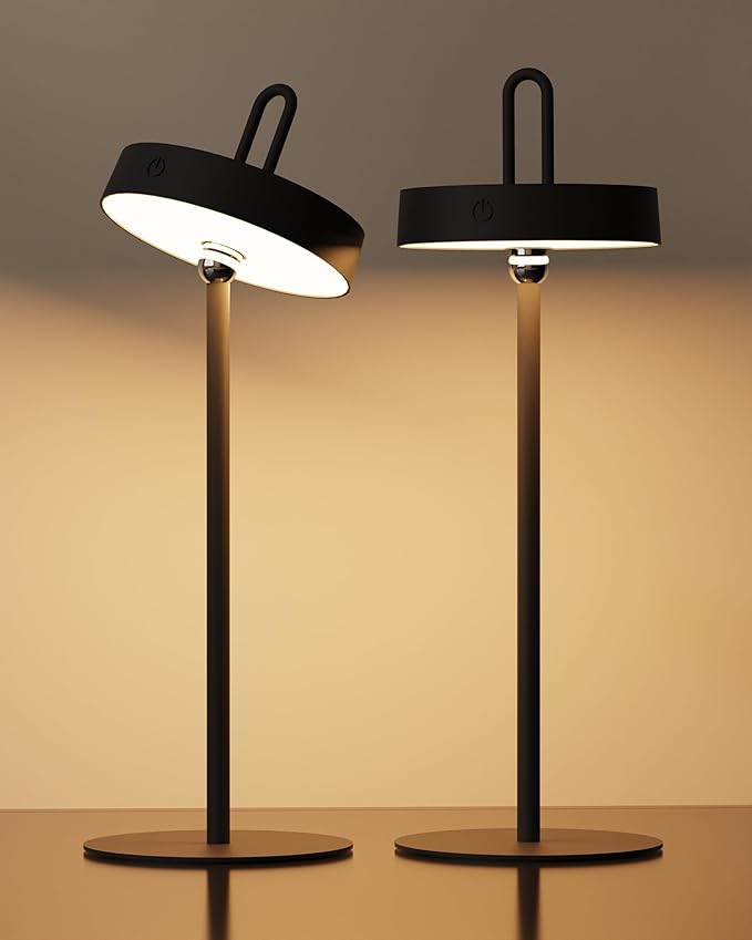 Lightapex Cordless Table Lamps, 2-Pack, Rechargeable Portable Lamps with Stepless Dimming, Touch Control, Detachable Magnetic Design for Bedroom, Living Room, and Reading（Black） - Bloomnest