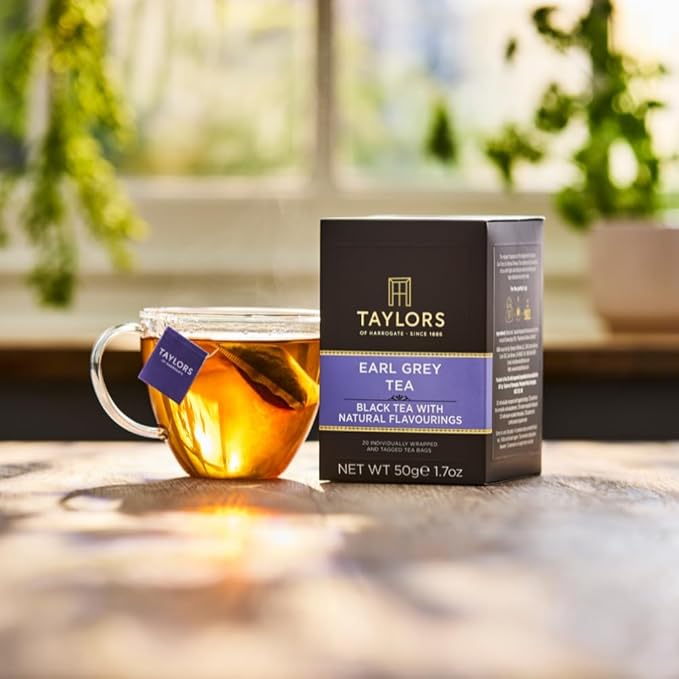 Taylors of Harrogate Earl Grey, Black Tea, Individually Wrapped Bags, 20 Count (Pack of 6), Fragrant, Delicate & Light, Caffeinated, Enjoy Hot or Iced, 120 Teabags - Bloomnest