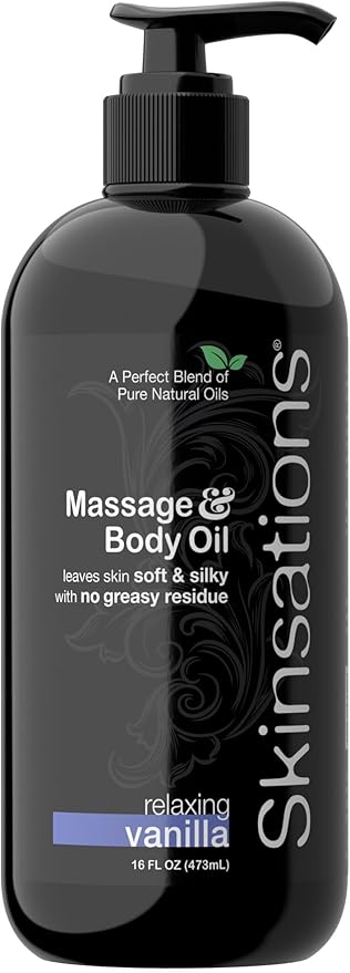 Skinsations - Vanilla Massage Oil for Massage Therapy - 16oz | Body Oil for Relaxation, Sore Muscles & Aromatherapy | Sweet Almond, Coconut, Jojoba & Grapeseed Blend - Bloomnest