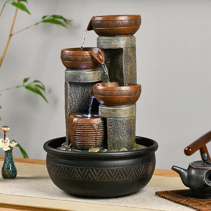 15.7" H 4-Tier Indoor Tabletop Waterfall Fountain with LED Lights Desktop Fountains Calming Sound for Home Office Decor (15.7ihch) - Bloomnest