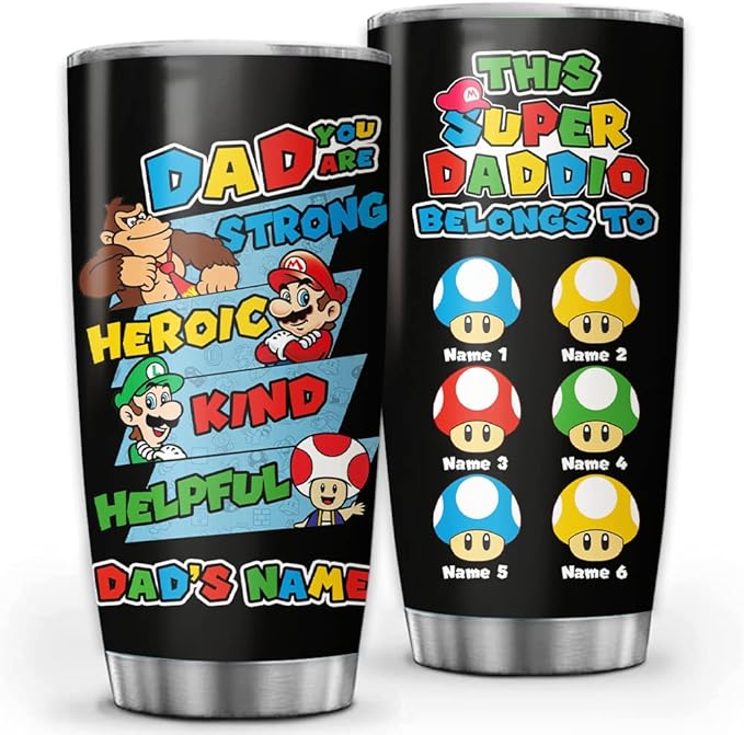 Custom Super Daddio Dad You Are Personalized Tumbler Cup Father's Day Gift, Gift For Dad, Father, Papa, Grandpa 20oz Insulated Coffee/Tea Tumbler with Lid - Bloomnest