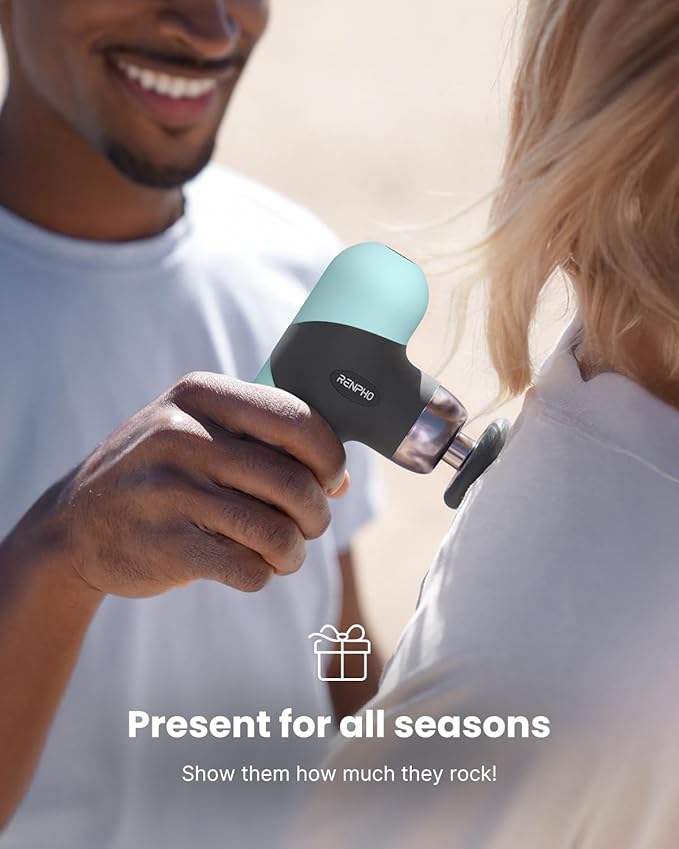 RENPHO Mini Thermal Massage Gun with Heat, Christmas Birthday Gifts for Women Men, Portable Deep Tissue Percussion Massager, Color Silicone Sleeves Travel Size with Carry Case, Mint - Bloomnest