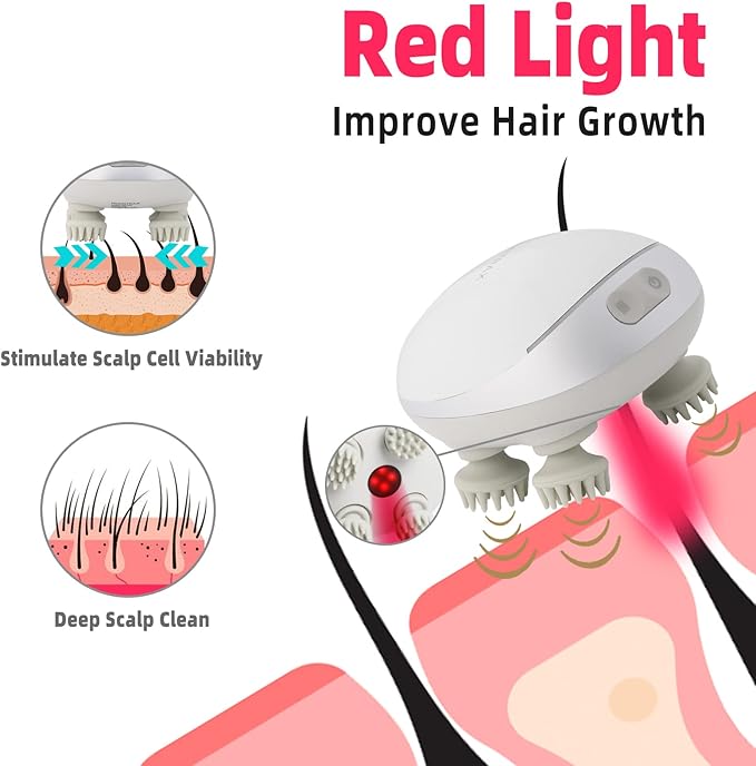 MOUNTRAX 5 in 1 Electric Scalp Massager, Portable Heated Head Hair Massager with 88 Kneading Nodes, 2 Massage Styles, 3 Speed Modes for Hair Growth, Stress Relief and Deep Clean, Gifts for Women Men MOUNTRAX