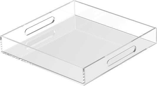 Acrylic Tray 15x15 with Cut Handles - Spill Proof Decorative Tray is an Ideal Countertop Organizer for Living Rooms, Ottoman Coffee Tables, Offices, Kitchens & Serving Guests - Bloomnest