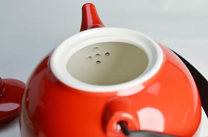 Chinese Teapot 28oz Porcelain Tea Pot Red Glazing with Detachable iron handle for Adults Men Women Tea Ceremony Wedding Party Home Decor (Double happiness Teapot) - Bloomnest