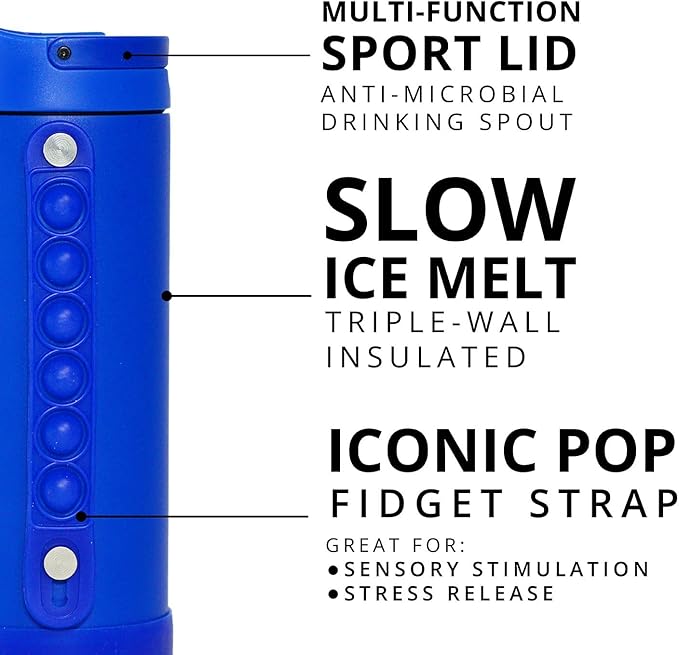 Elemental Iconic Kids Water Bottle for School - 100% Leak-Proof Insulated Water Bottles with Straw Lid & Pop-It Handle for Boys & Girls - Triple-Wall Insulated & BPA-Free, 14oz – Royal Blue - Bloomnest