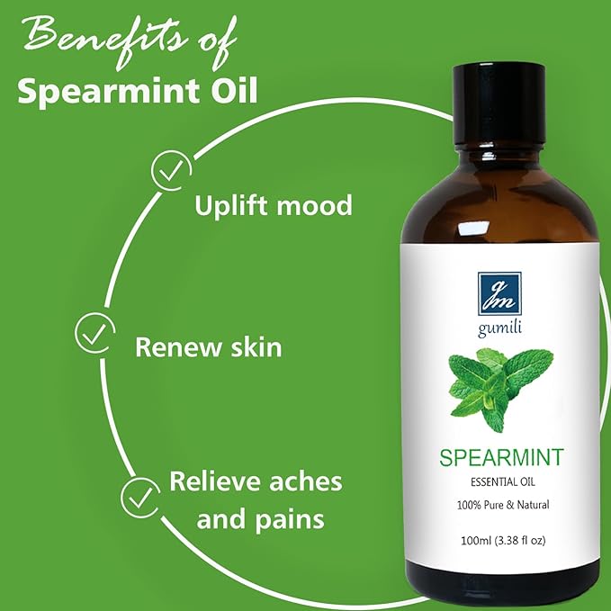 Spearmint Essential Oil, 100% Pure Undiluted Spearmint Oil for Skin, Hair, Aromatherapy - 100ml/3.38 oz - Bloomnest