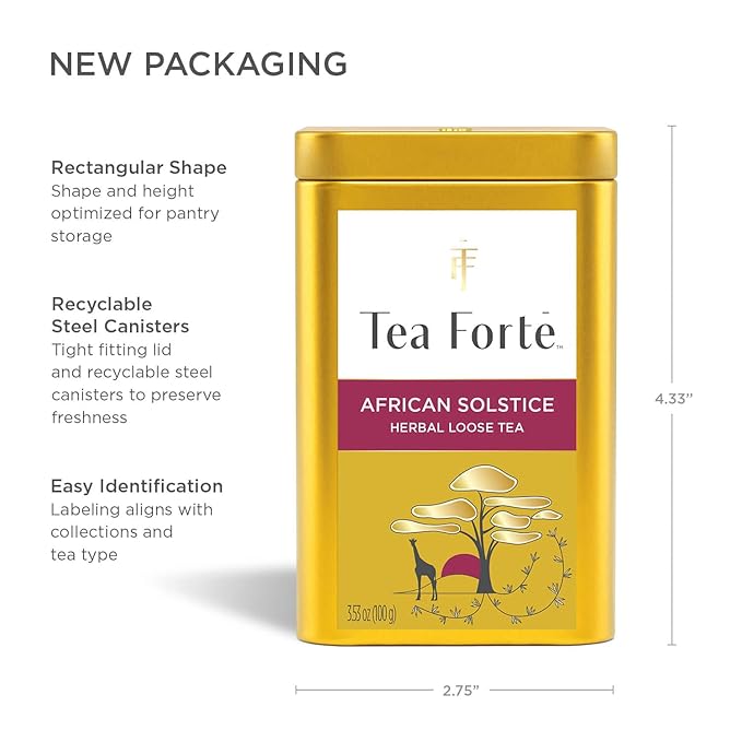 Tea Forte African Solstice Premium Loose Leaf Caffeine-Free Herbal Tea Blend Canister, Makes 35-50 Cups - Bloomnest
